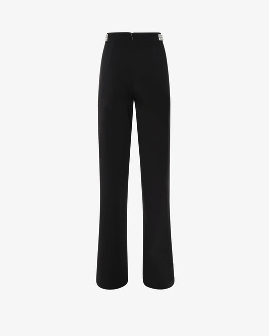 Pantalone flare in crêpe e dettagli gioiello