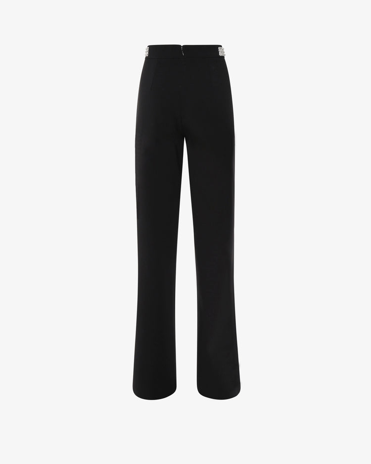 Pantalone flare in crêpe e dettagli gioiello