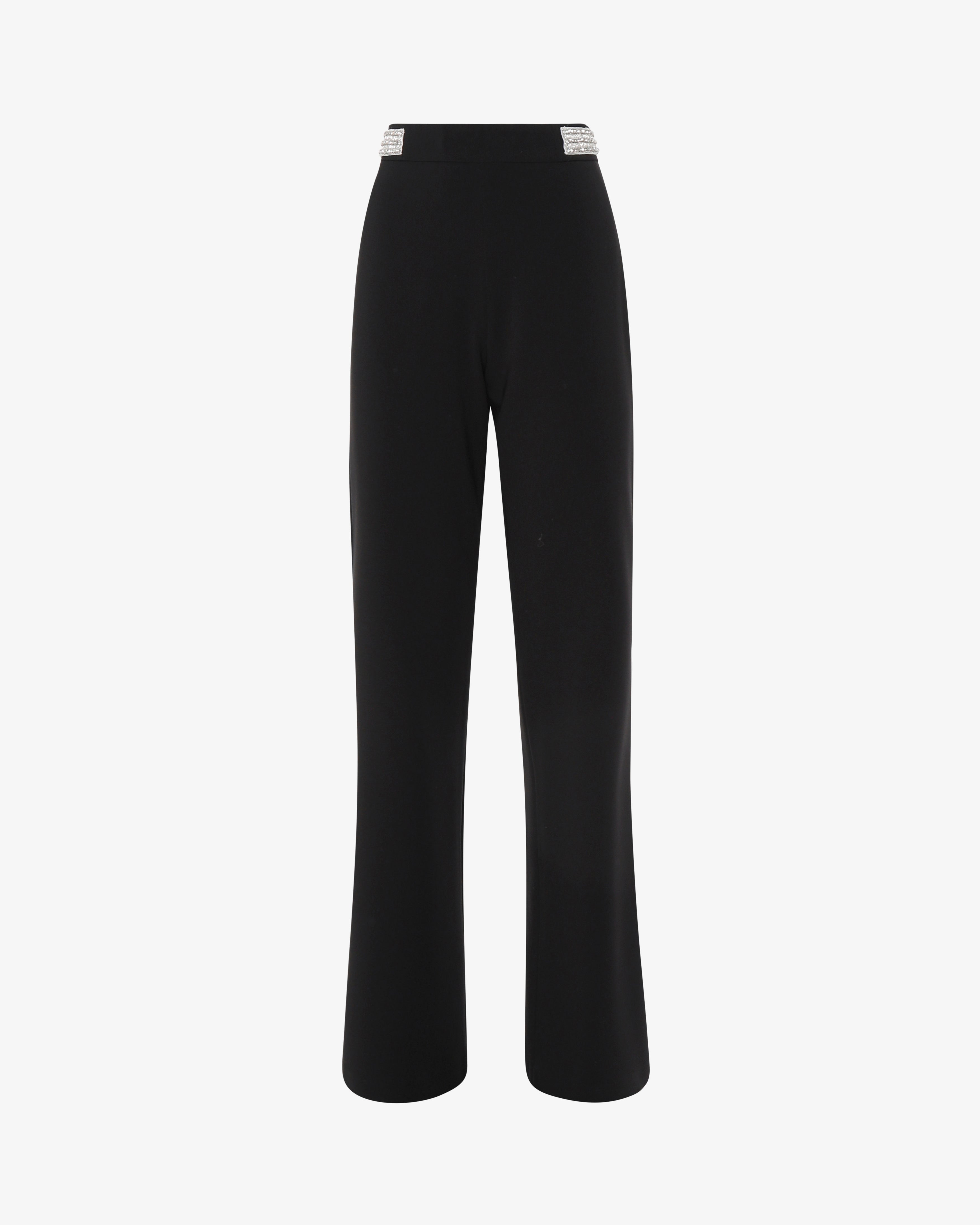 Pantalone flare in crêpe e dettagli gioiello