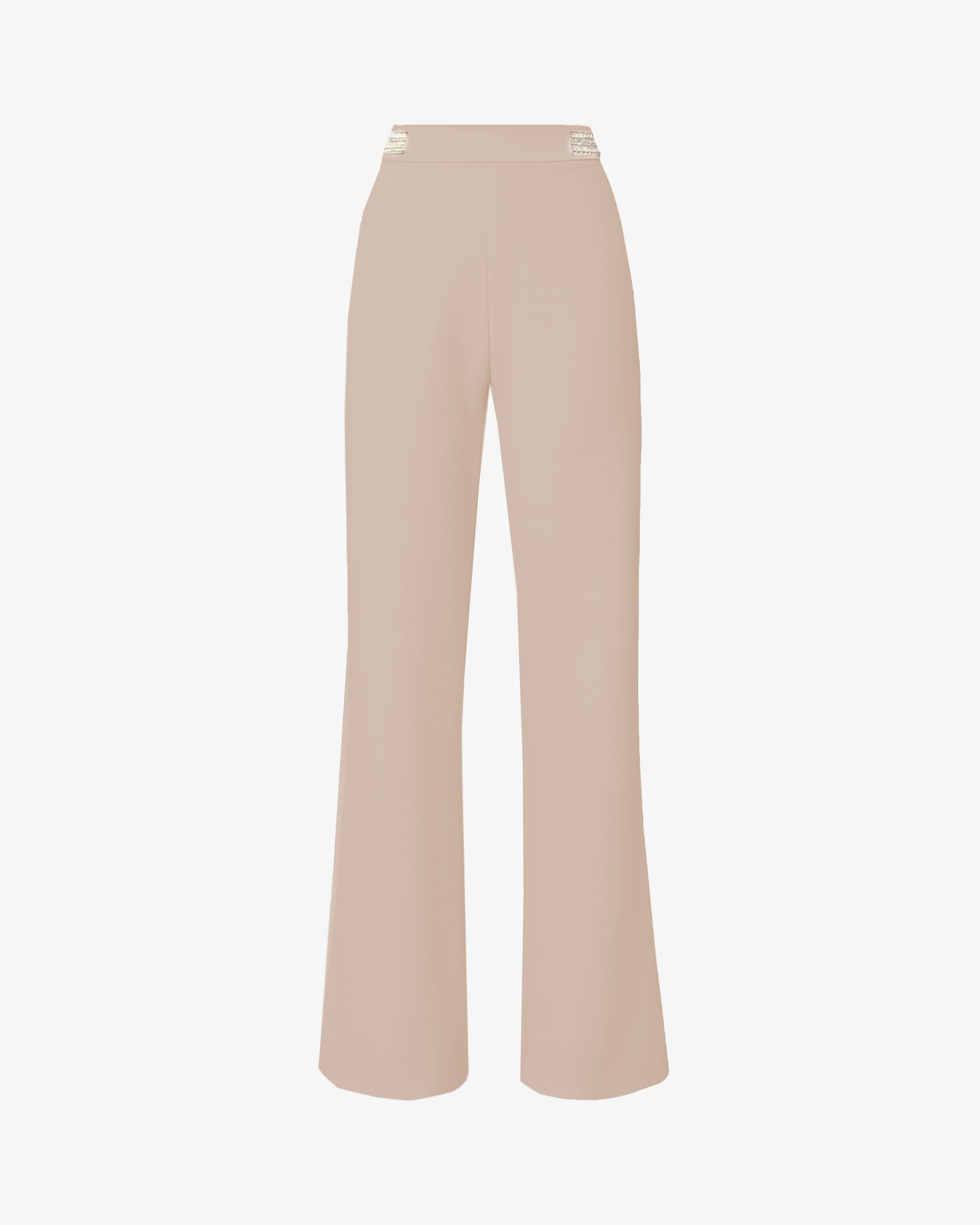 Pantalone flare in crêpe e dettagli gioiello