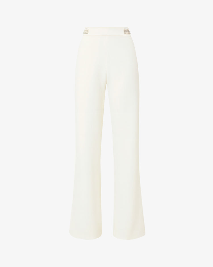 Pantalone flare in crêpe e dettagli gioiello
