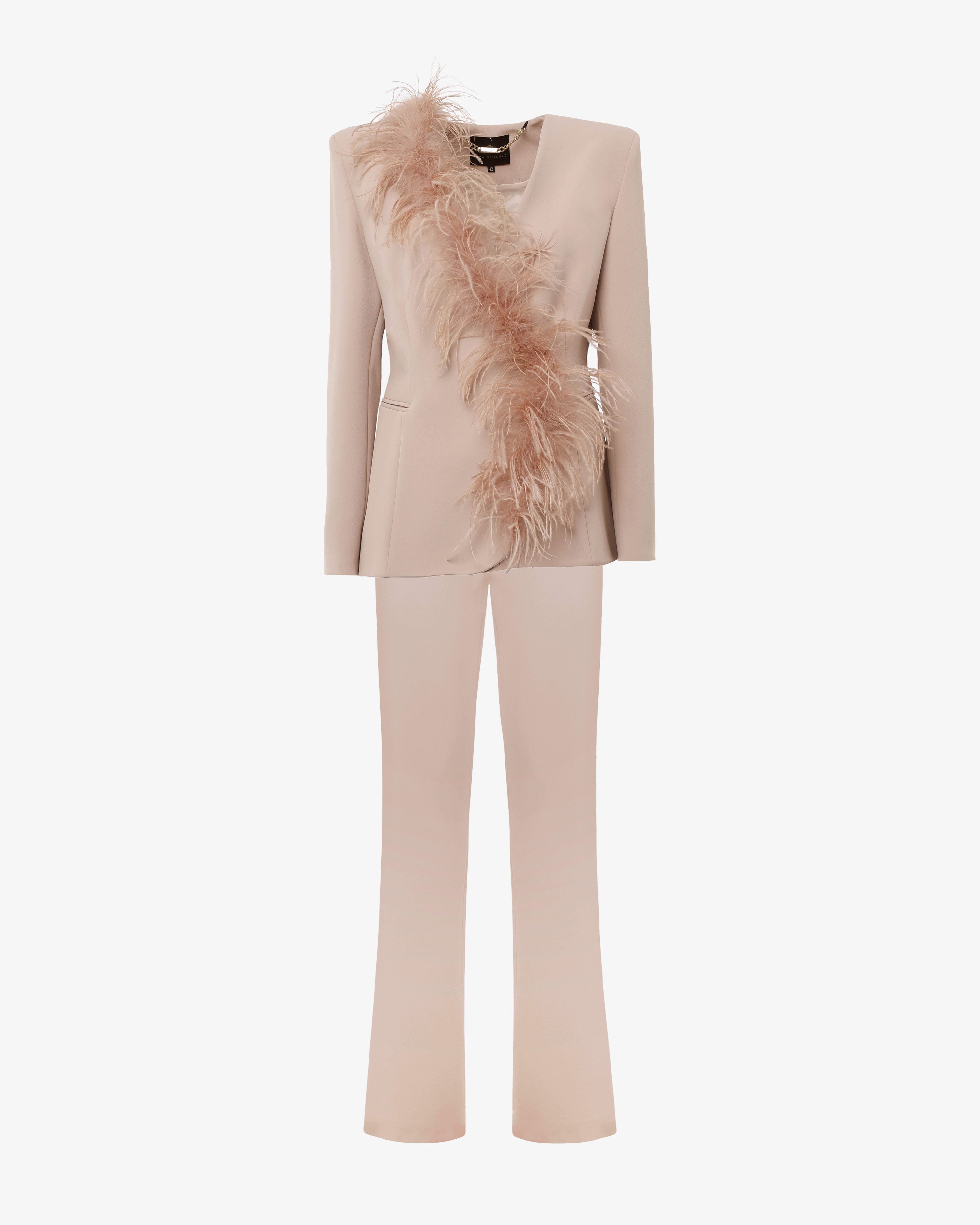 Tailleur con dettaglio in piume