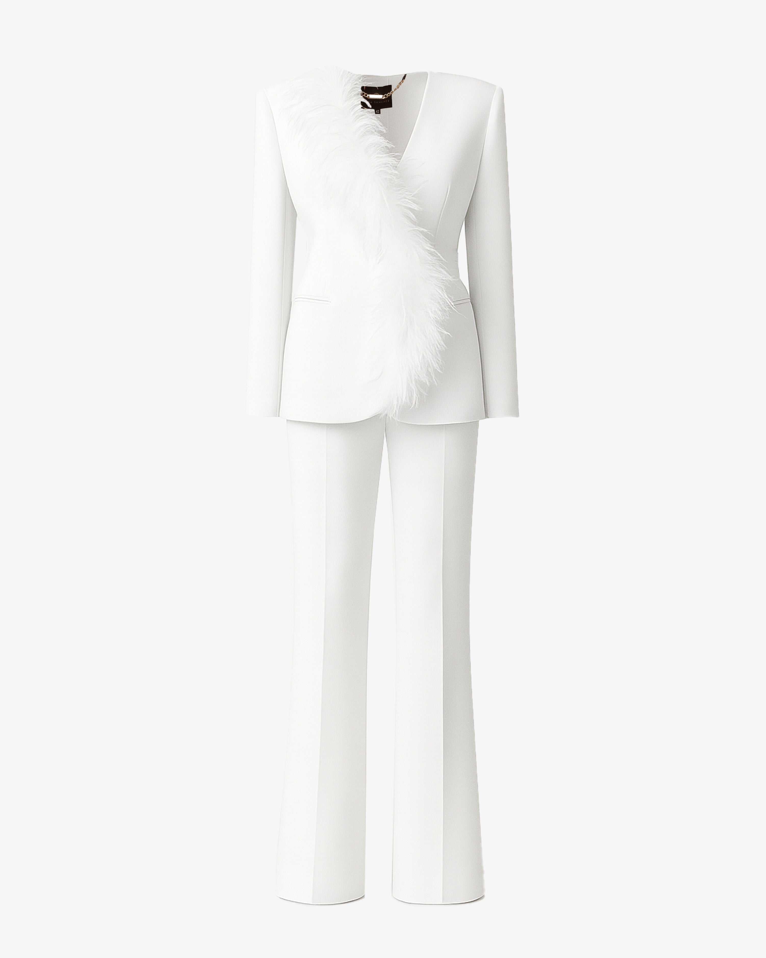 Tailleur con dettaglio in piume