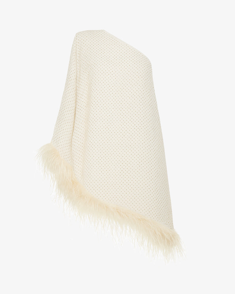 Abito monospalla con piume