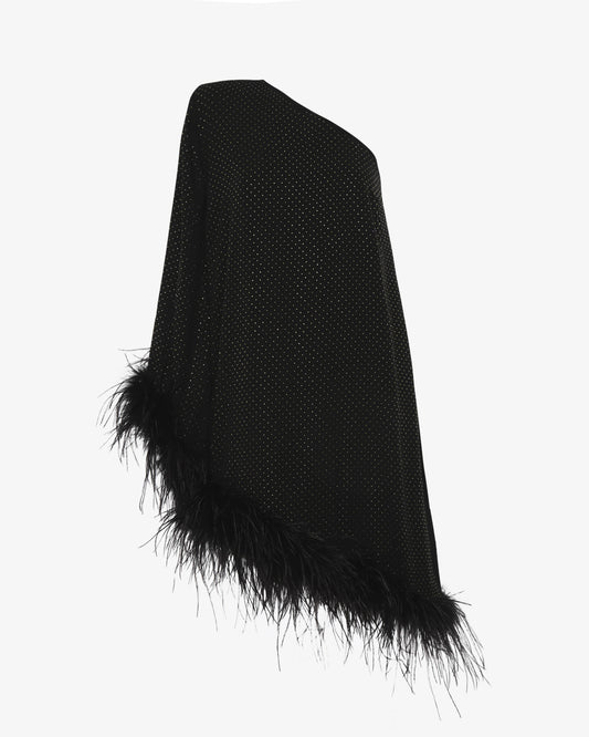 Abito monospalla con piume