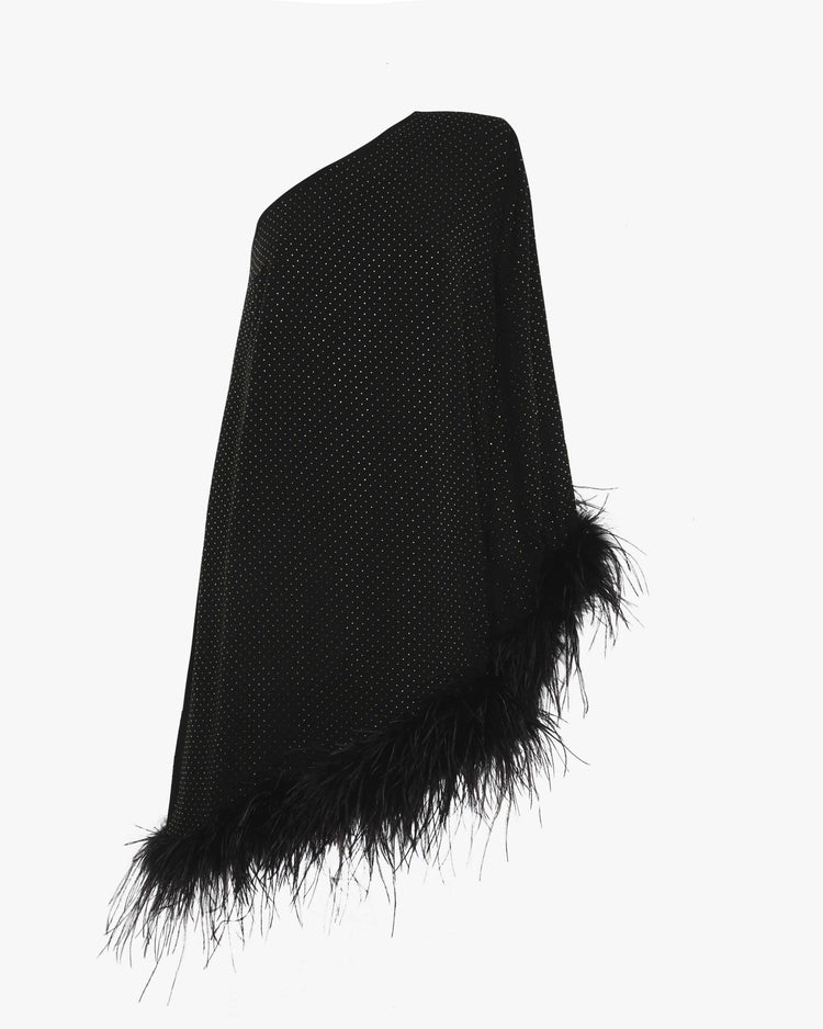 Abito monospalla con piume