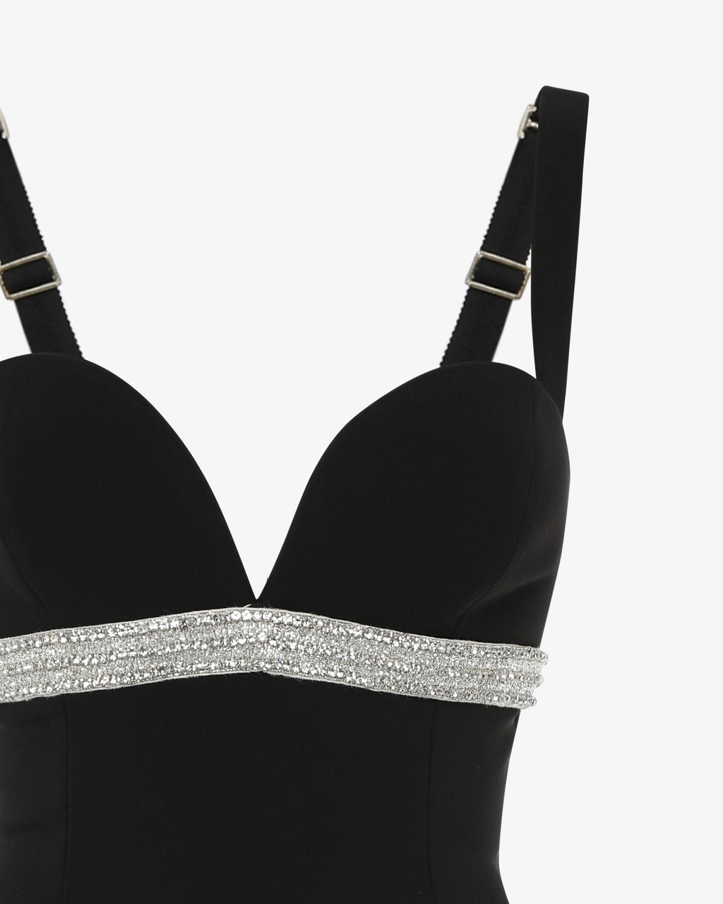 Abito lungo in crêpe con scollo profondo e applicazione gioiello