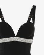 Abito lungo in crêpe con scollo profondo e applicazione gioiello