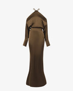 Abito lungo in satin con allacciatura gioiello