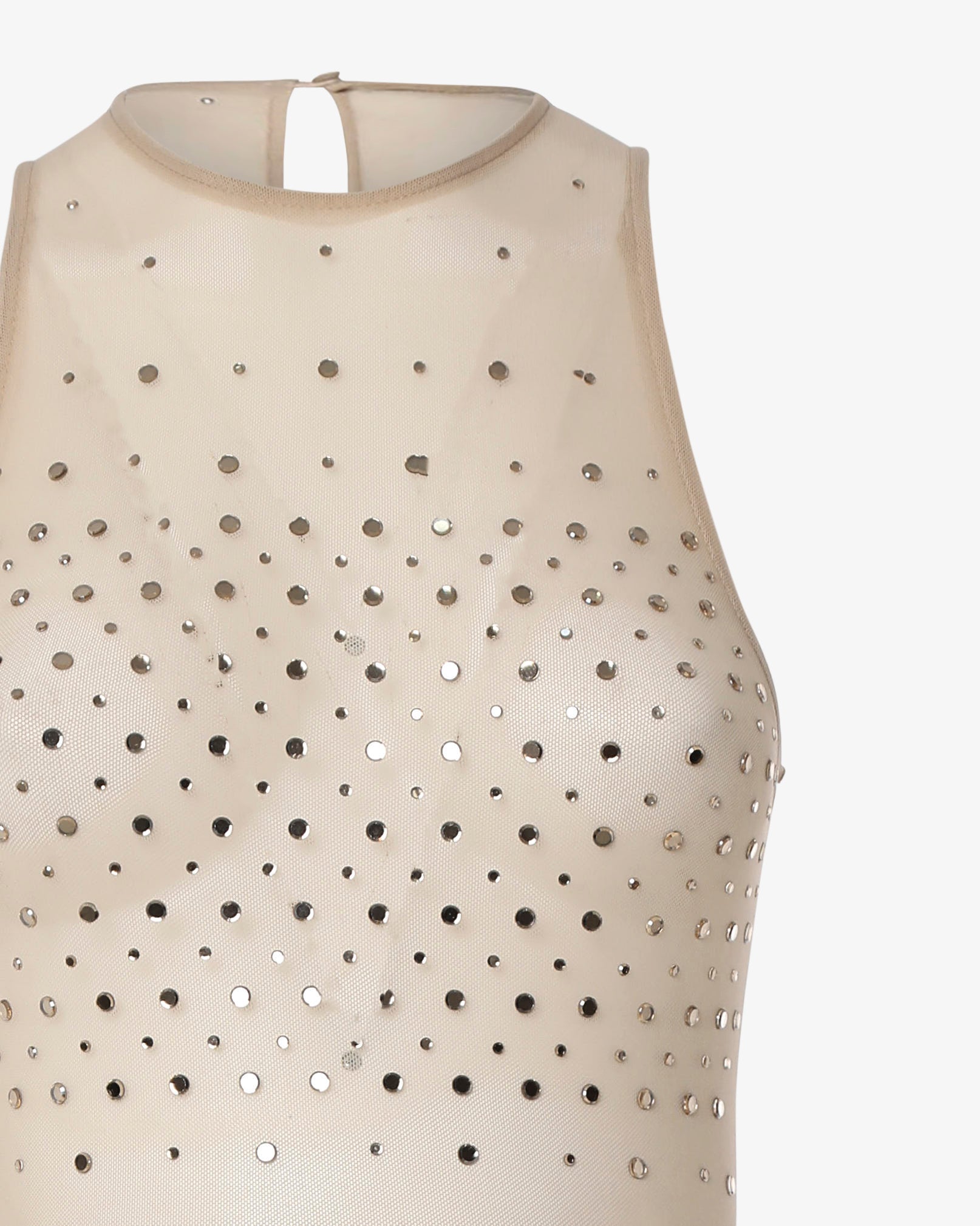Body con corpetto in rete e strass e dettagli in piume
