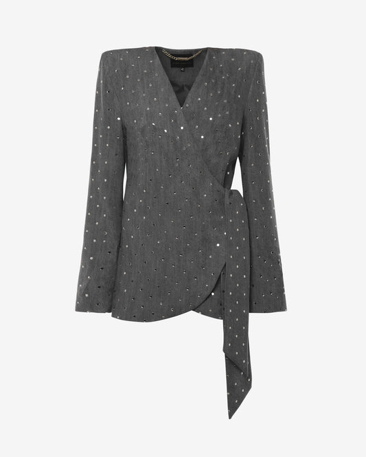 Giacca in denim con fusciacca e strass