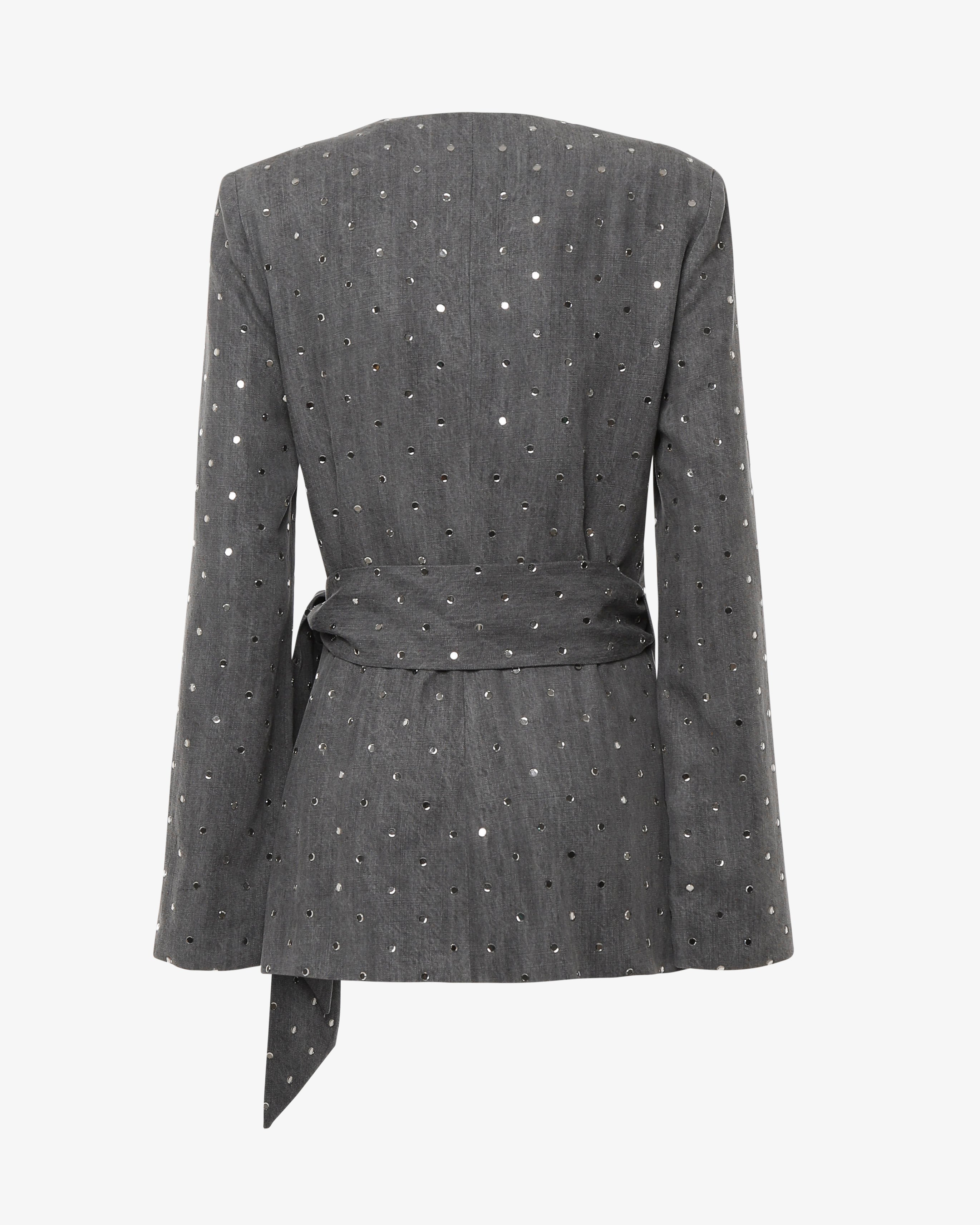 Giacca in denim con fusciacca e strass