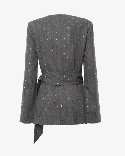 Giacca in denim con fusciacca e strass