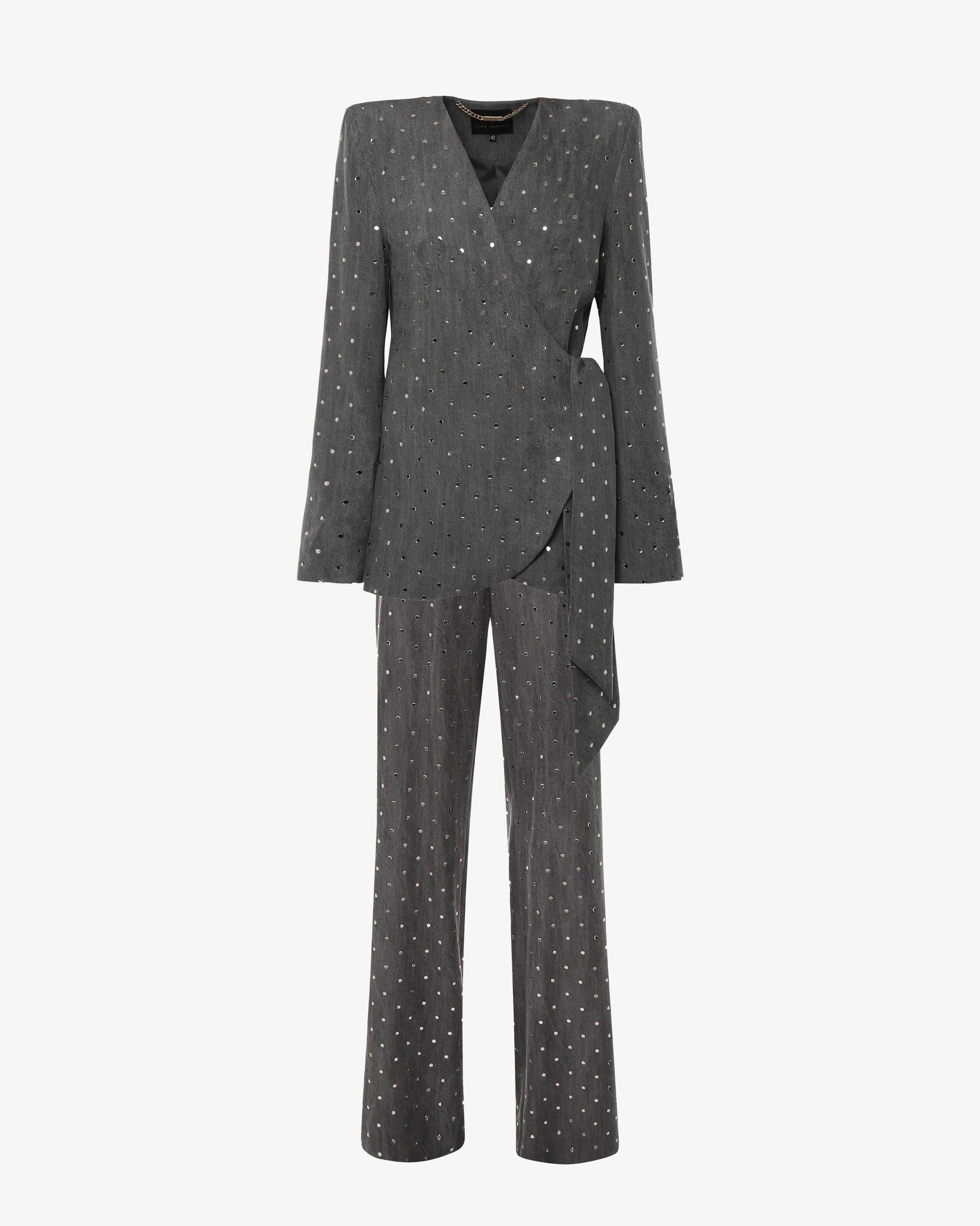 Tailleur in denim e strass