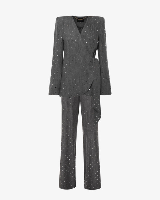 Tailleur in denim e strass