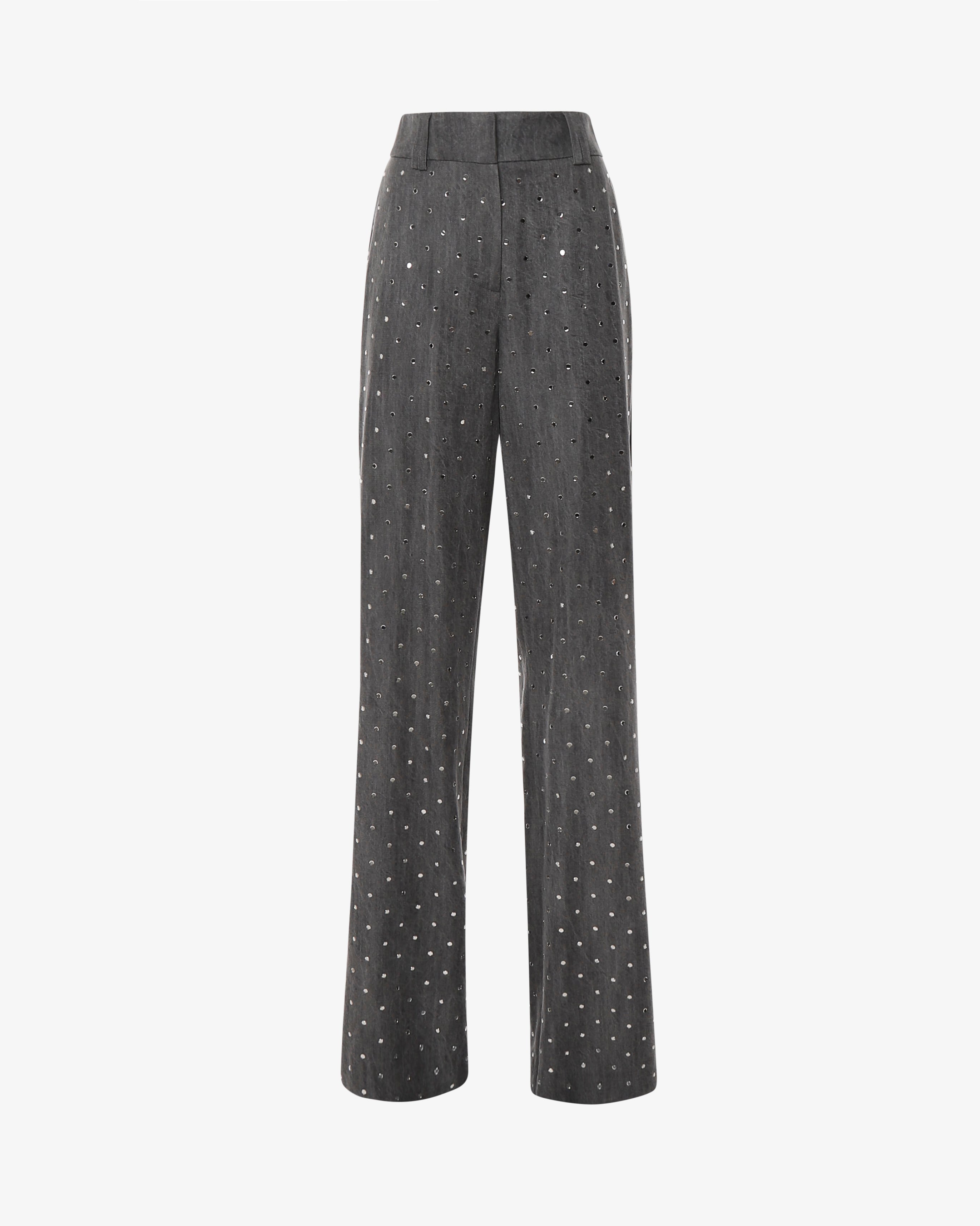 Pantalone gamba dritta in denim e strass