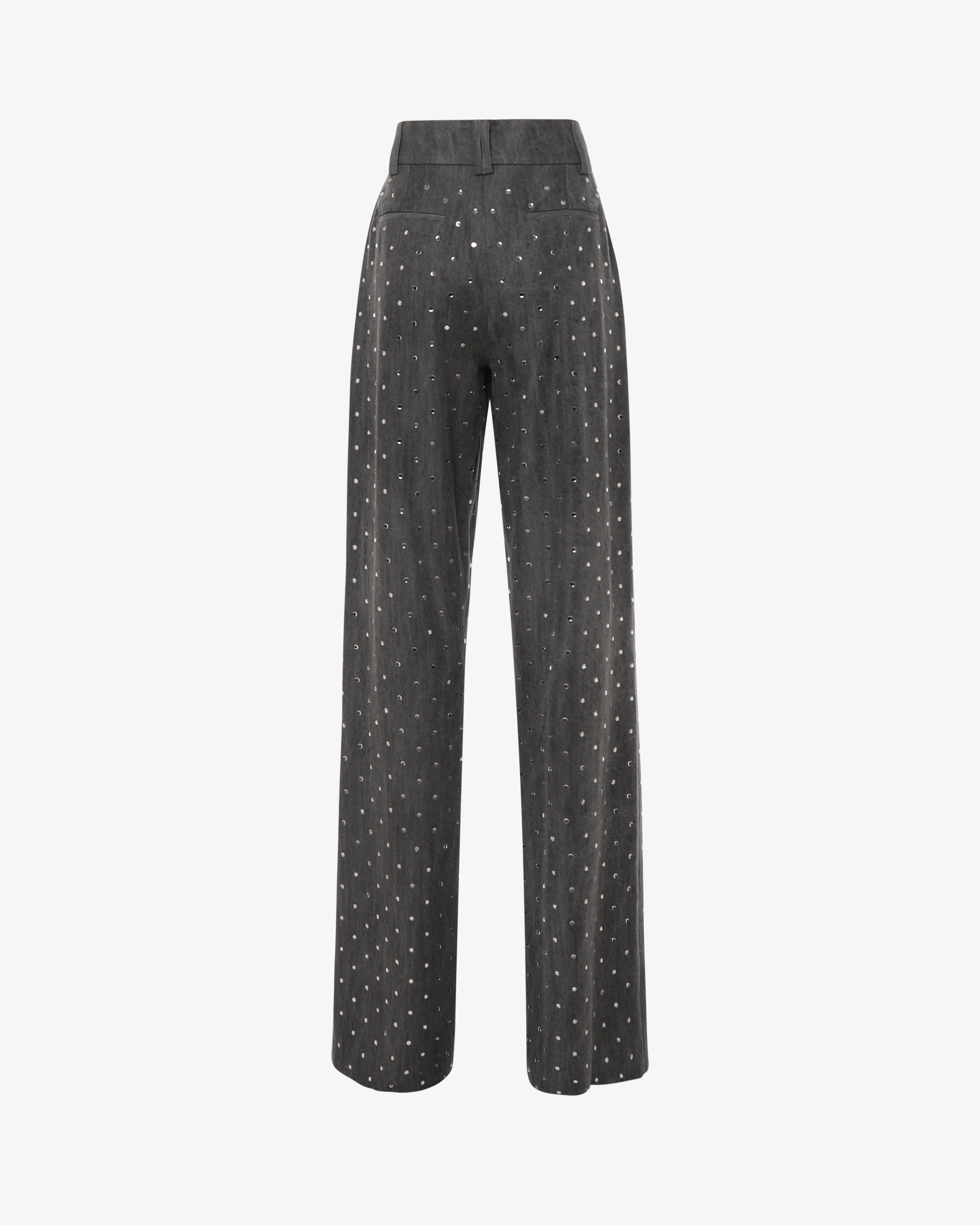 Pantalone gamba dritta in denim e strass