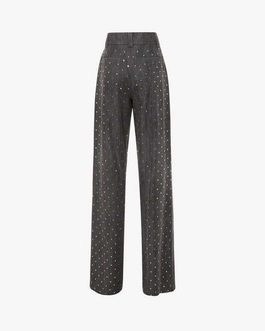 Pantalone gamba dritta in denim e strass