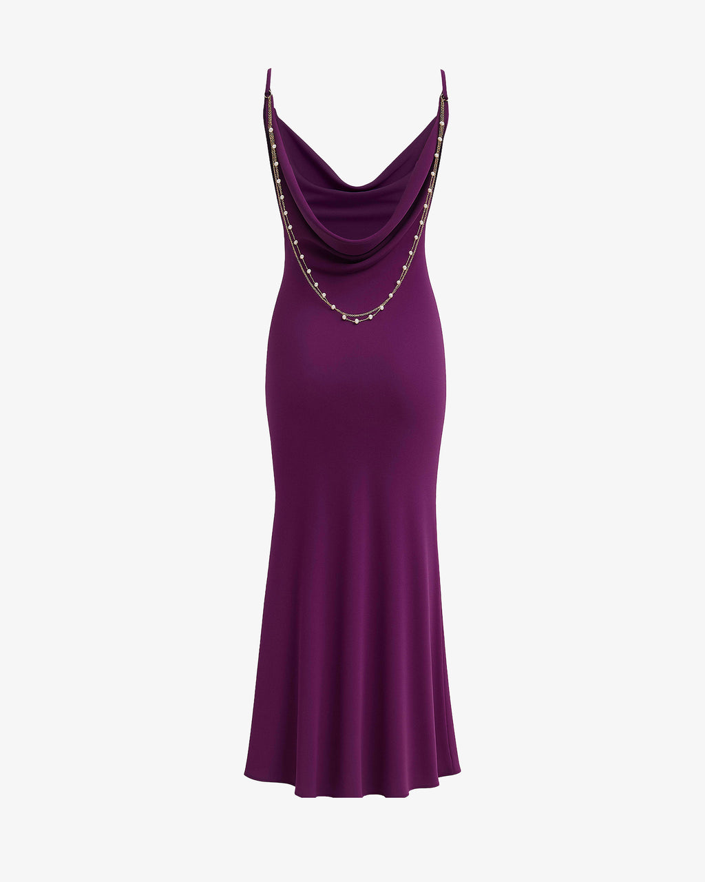 Abito lungo sottoveste con schiena scoperta e accessorio in perle