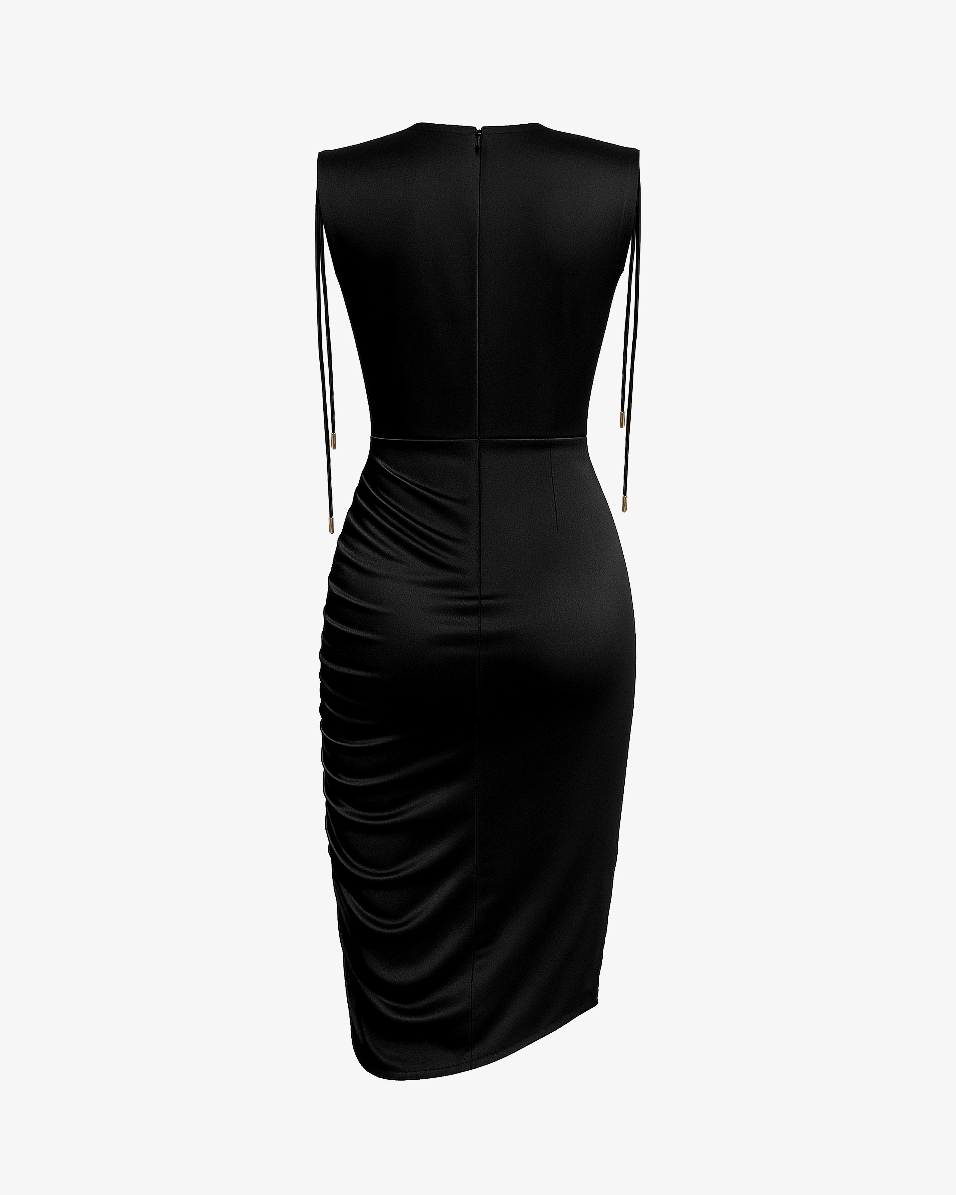 Abito lungo in jersey con scollo profondo e drappeggi