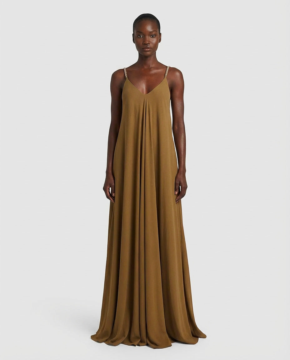 Abito lungo con spalline incrociate sul retro