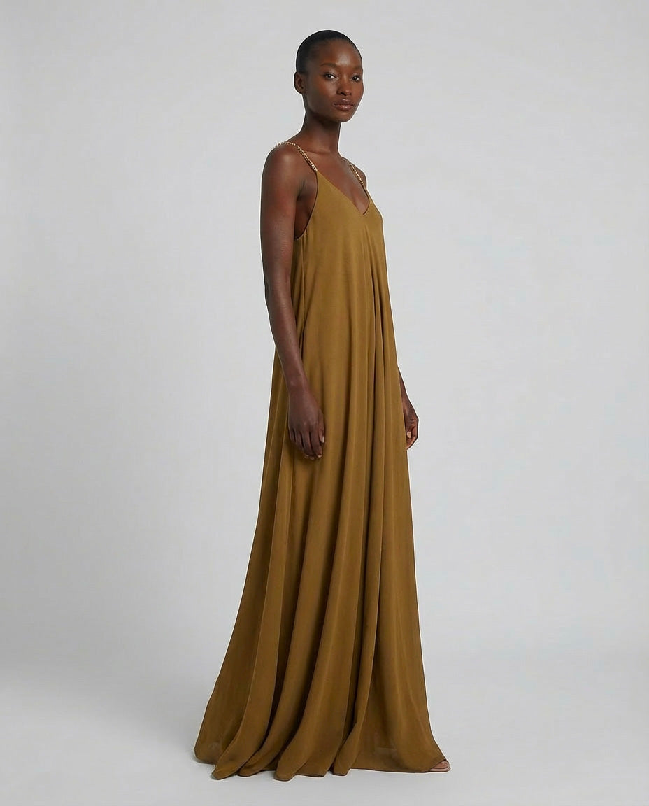 Abito lungo con spalline incrociate sul retro