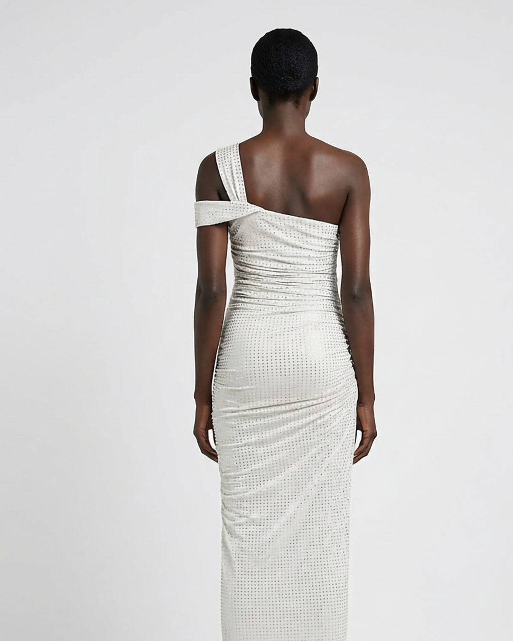 Abito lungo in jersey spacco profondo con strass