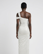 Abito lungo in jersey spacco profondo con strass