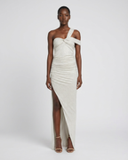 Abito lungo in jersey spacco profondo con strass