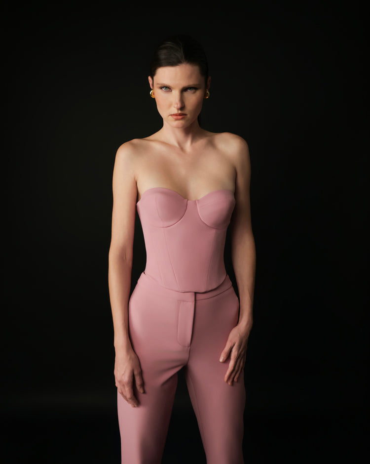 Top bustier in tessuto tecnico con coppe