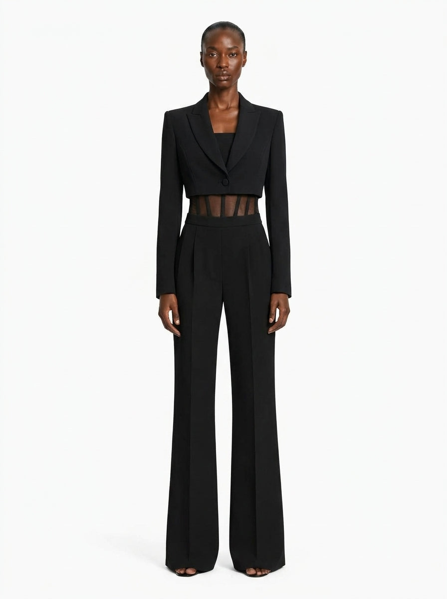 Blazer cropped in tessuto tecnico