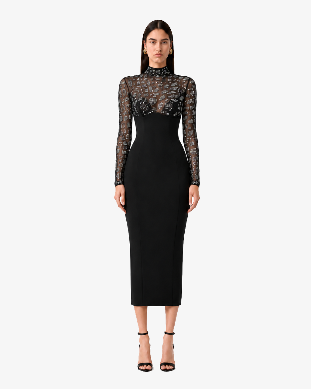 Abito midi in tessuto tecnico e strass
