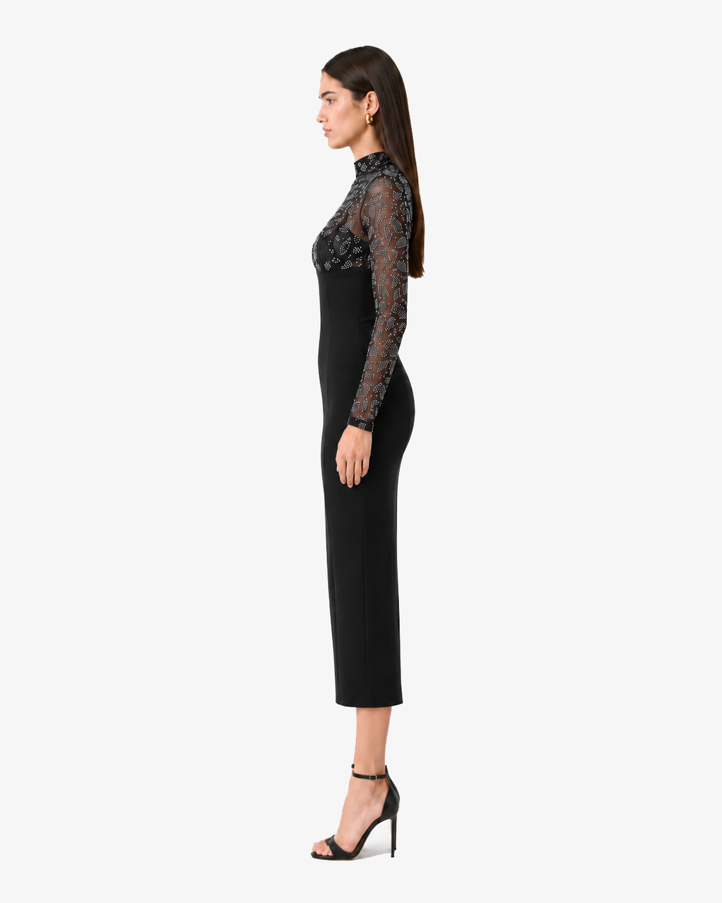 Abito midi in tessuto tecnico e strass