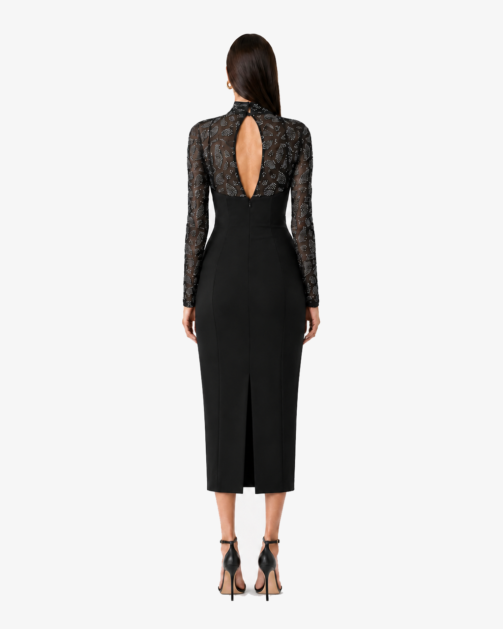 Abito midi in tessuto tecnico e strass
