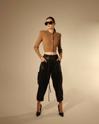 Pantalone cargo in ecopelle