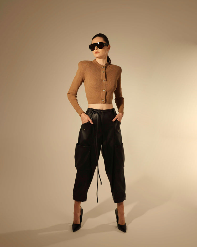 Pantalone cargo in ecopelle