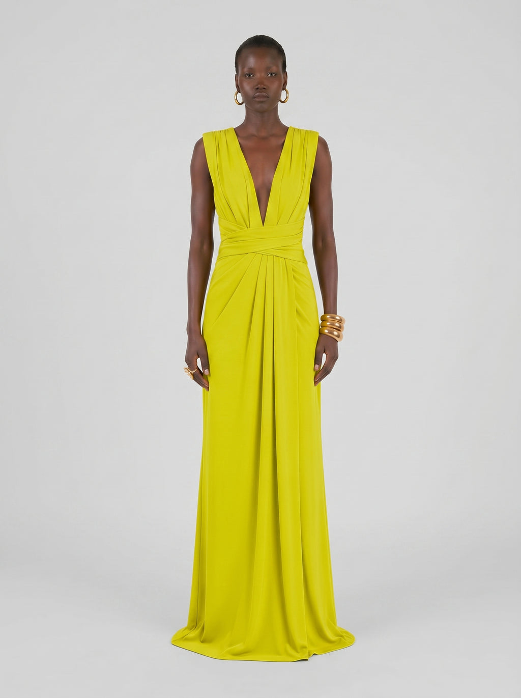 Long jersey dress with halter neckline