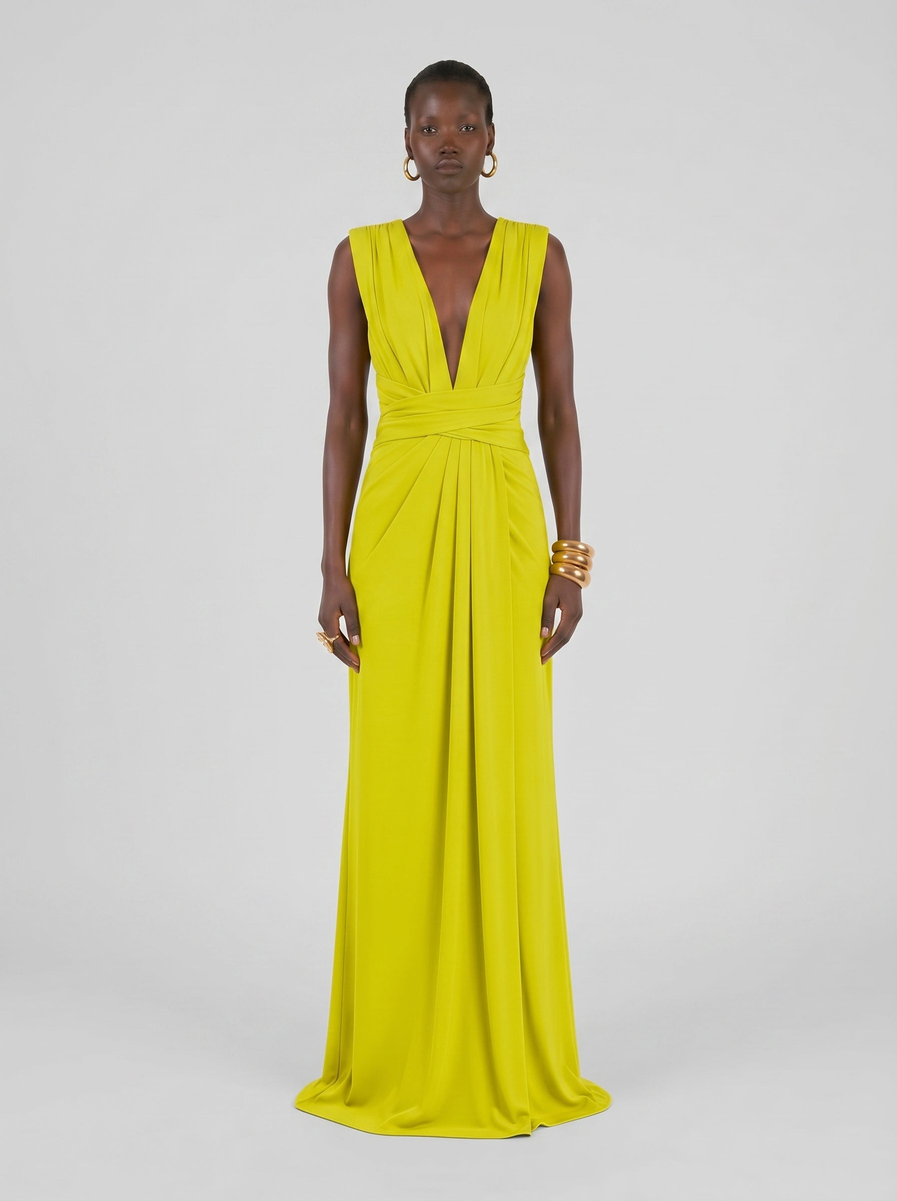 Long jersey dress with halter neckline