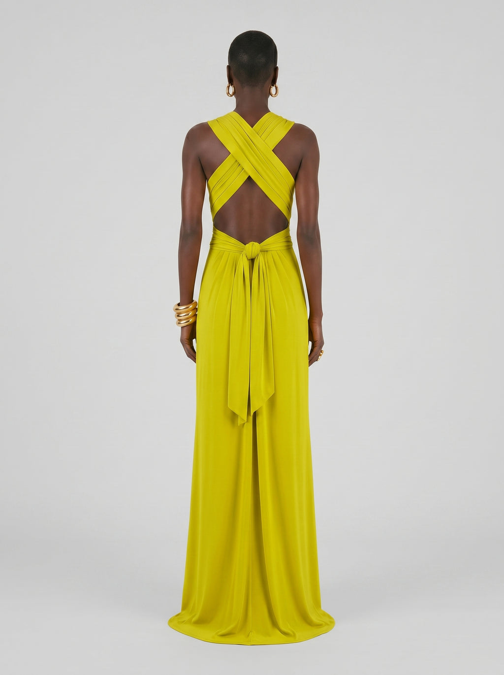 Long jersey dress with halter neckline