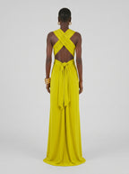Long jersey dress with halter neckline