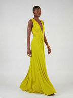 Long jersey dress with halter neckline