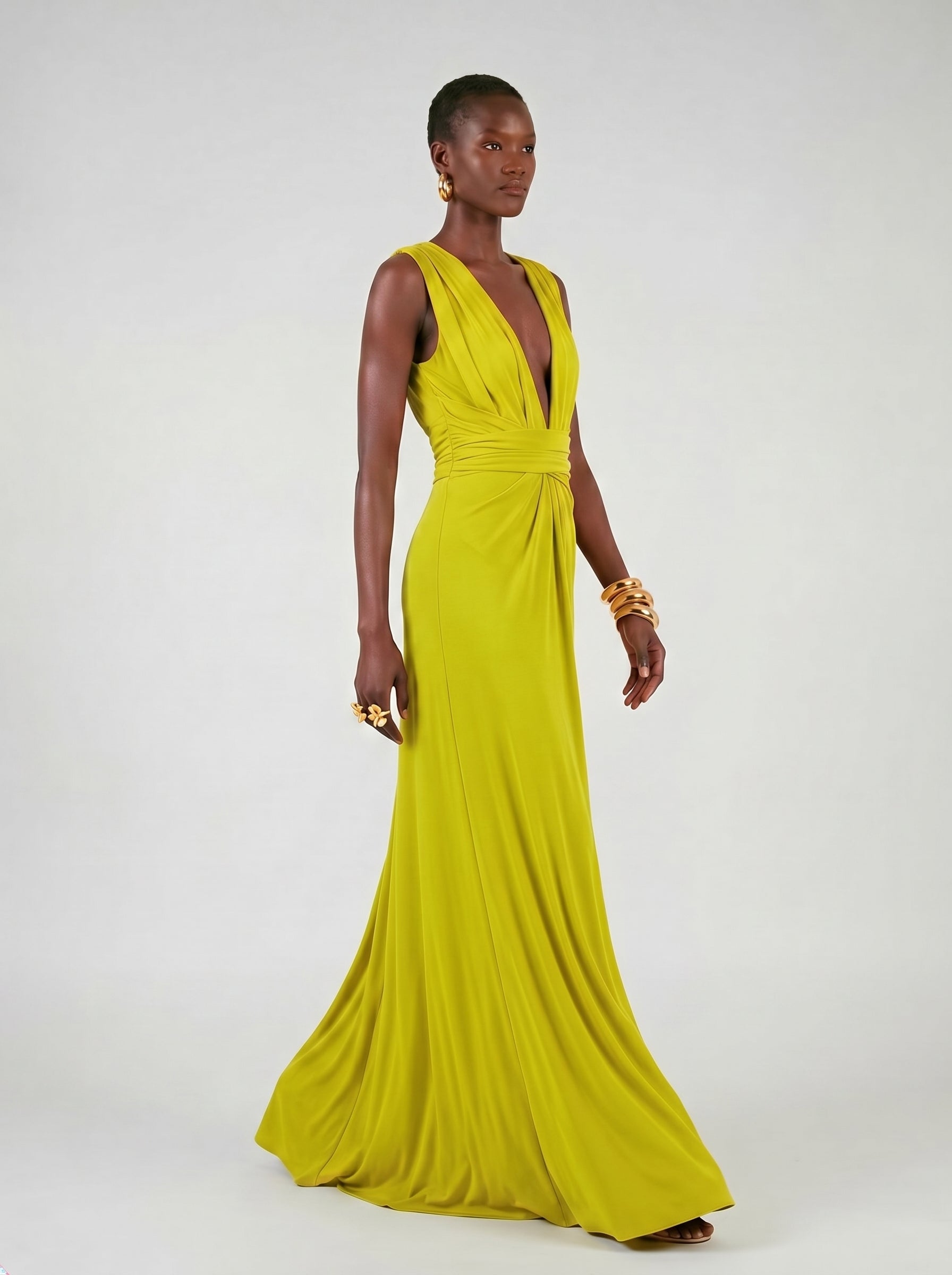 Long jersey dress with halter neckline