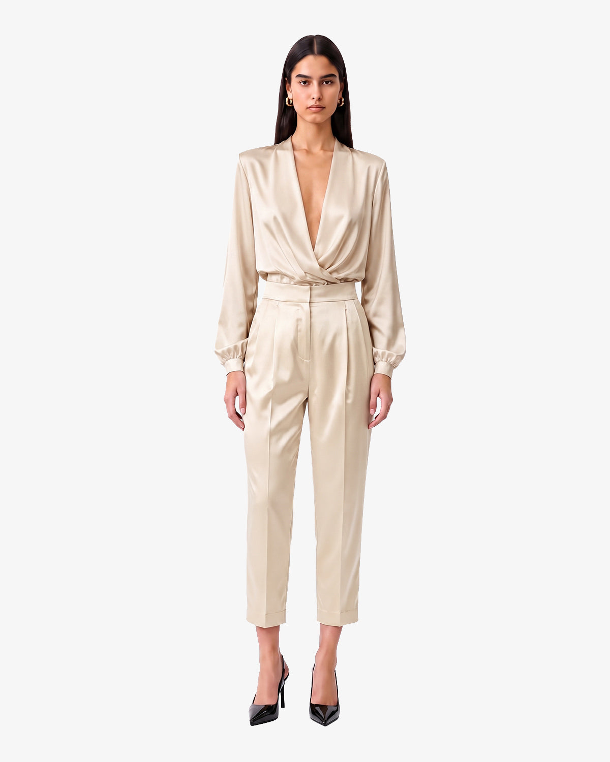 Pantalone con pinces in satin