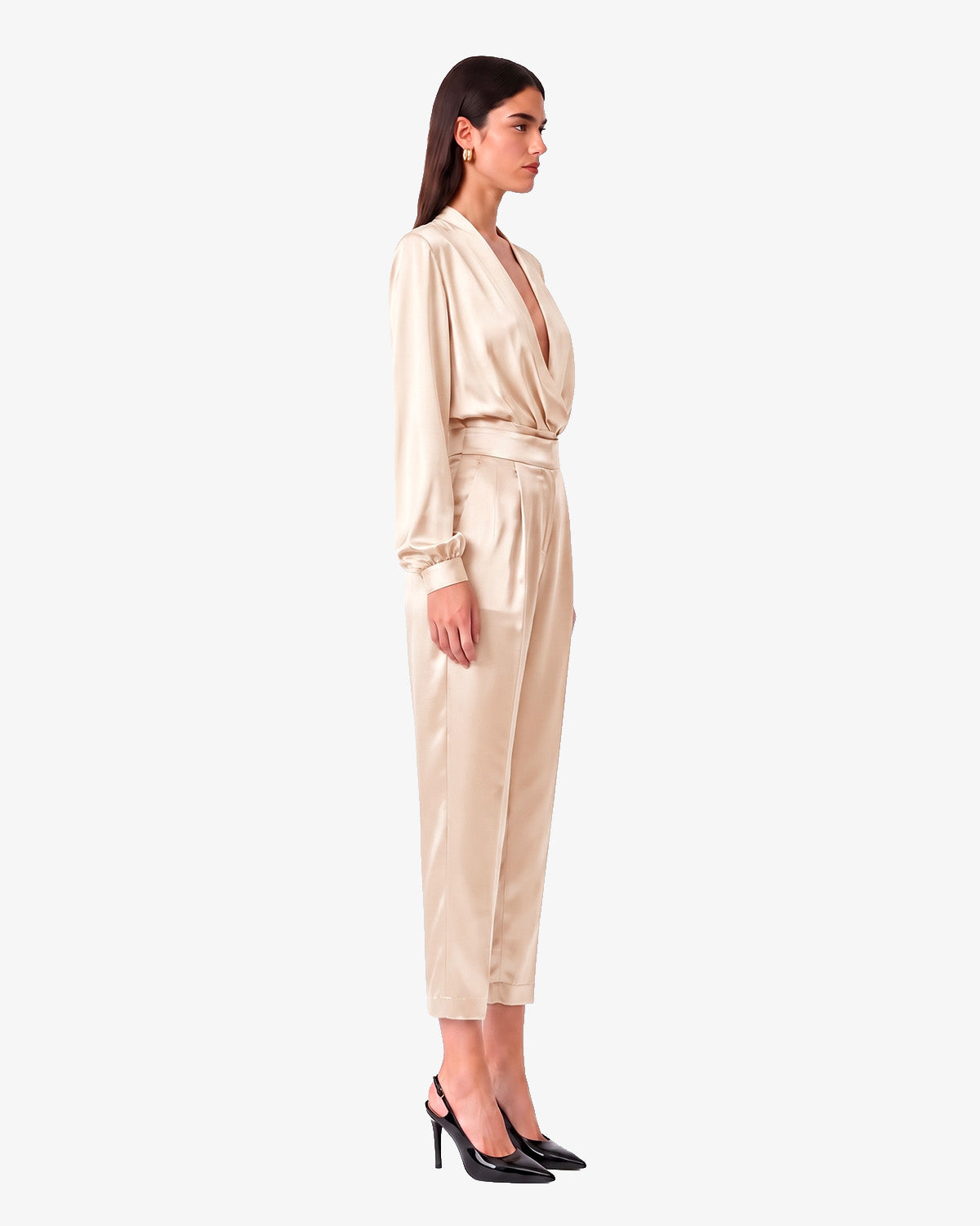 Pantalone con pinces in satin