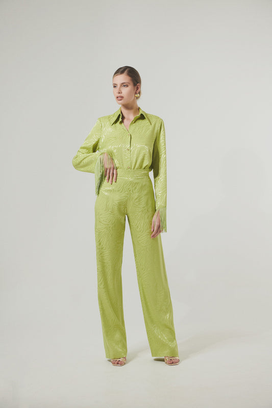 Shirt with fringes in jacquard fabric