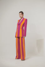 Double color straight leg trousers in technical fabric