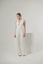 Straight leg trousers with side band with jewel application