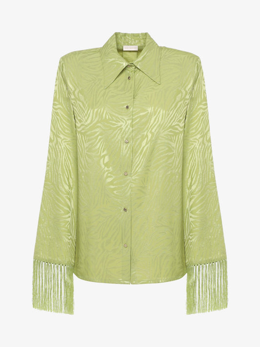 Shirt with fringes in jacquard fabric
