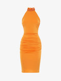 Jersey mini dress with rhinestone American neckline