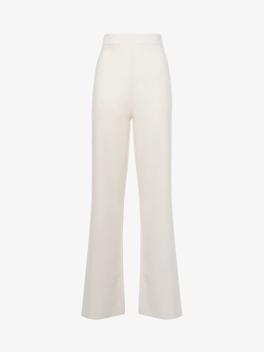 Straight leg trousers with side band with jewel application